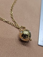 Vintage Avon Necklace Pendant Gold Tone Jewelry Ball Crystal Sliding Charm Cute