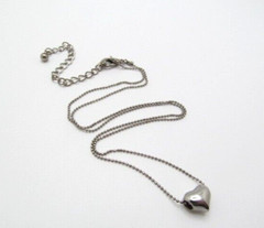 Vintage Silver Tone Mini Ball Bead Chain Heart Slide Pendant Necklace