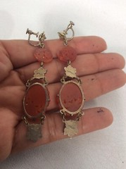 vintage Chinese Sterling silver 925 Vermeil brown jade Screw earrings