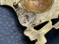 HUGE Accessocraft NYC 80s Vintage Leo Lion Shield Crown Brooch Gold Tone Enamel