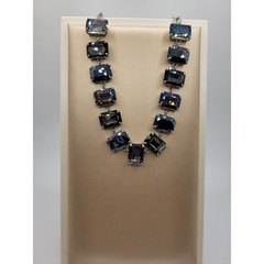 Smoky Glass Necklace AB Prong Set Stones 18″ Adjustable Statement READ