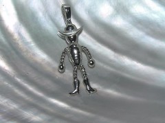 Estate SIlvertone Twist Stick Man Cowboy with Light Blue Rhinestone Pendant –