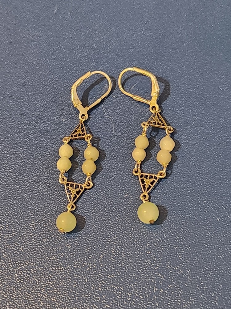 Sterling Silver Light Green Stone Dangle Earrings