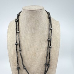 Vintage Southwestern Style Long Hematite Gray Beaded Strand Necklace Classic