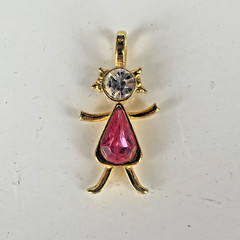 Vintage 1997 PSCO October Birthstone Girl Pendant GoldTone Pink Austrian Crystal