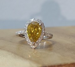 14k Yellow Gold Engagement Ring 1.91CT. Natural Pear cut Yellow Diamond GIA Cert