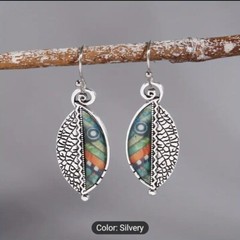 Leaf Shaped Dangle Earrings 925 Sterling Silver On Healing Zinc Aligned Chakra