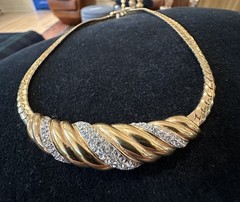 Vintage Swarovski Diamanté Ribbed Ribbon Gold Plated Runway Collar/Mob Wife/Glam