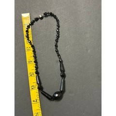 Vintage Czech Republic Faceted Glass Beaded Mourning Necklace 15″ Graduated