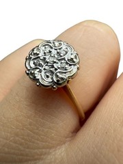 1950s Vintage 10K Gold Diamond Illusion Cluster Ring Flower Motif Size 5.25