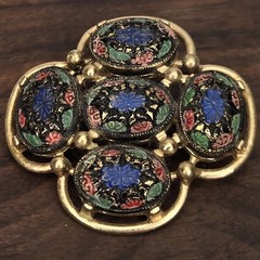 Vintage Sarah Coventry Brooch Light of The East Mosaic Cabochon Pin 1968 Signed