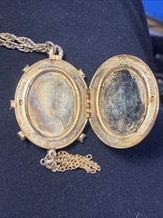 Vintage 50s Goldtone Locket Painted Courting Couple Silhouette Victorian Revival