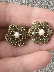Lovely Vintage Goldette Faux Jade & Pearl Bracelet Earrings Ring Set