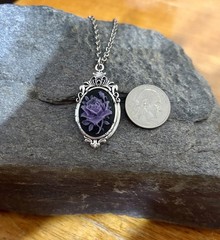 Victorian Purple Rose Cameo HIDDEN Locket Necklace Vintage Pillbox Stash Pendant