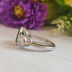 Art Deco Style 3-Stone 2Ct Oval Lab Created Emerald Engagement 925 Silver Ring