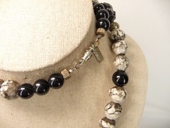 Vintage Pauline Rader Signed Black White and Gray Modernist Necklace USA Seller