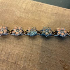 Antique Bronze-Toned Bracelet Filigree Flowers Victorian Style Size 6.75” RARE