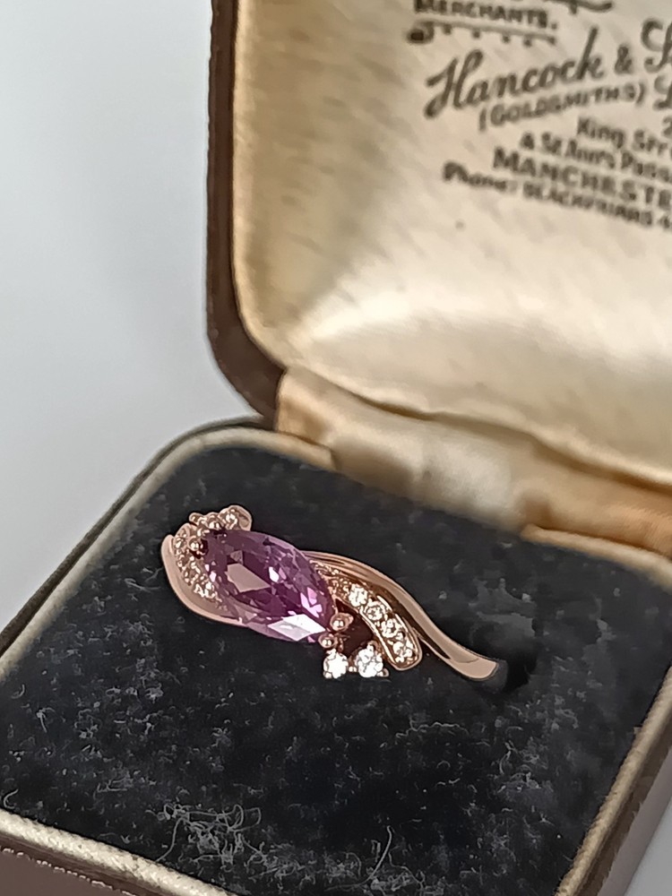 Vintage 1990-s 14 Ct Rolled Gold Amethyst Ring Size UK Q US 8- Hallmarked!