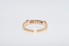 Vintage Circa 1980s 18k Gold Natural Diamond And Caliber Cut Ruby Ring