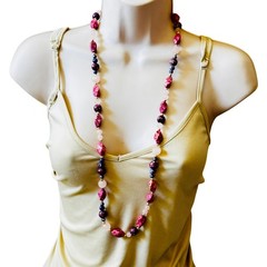 VTG Czech Art Glass Beaded Picasso Necklace Purple Pink Quartz Beads Flapper 34″