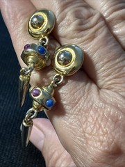 Gold Tone Earrings Pierced Cabochon Stones Stambouli Style