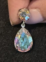 Vintage Faceted Aurora Borealis Crystal Pear Drop Dangle Earrings Screwback