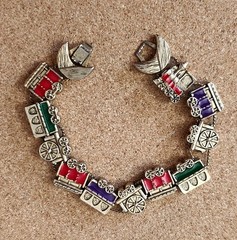 Vintage Enamel Slider Charms Toy Train All Occasions Gold Tone 7 1/2” Bracelet
