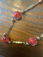 Vintage Murano Style Venetian Art Glass Necklace Red Encased Glass Beads Italy