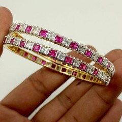 South Indian Style Ruby CZ Bangle Set 22K Gold Plated Traditional Bridal Jewelry