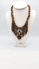 Signed Beaded chain rhinestone bib statement necklace 18″