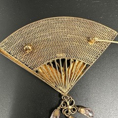 Antique 1920s Fan Brooch Pin Needle Gilt Sterling Silver 925 Enamel Turquoise