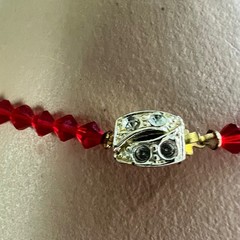 Vintage Red Faceted Glass Crystal Bead Strand Necklace 23″ Cottagecore