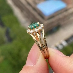 2Ct VVS1 Round Cut Lab Created Emerald & Diamond Wedding 14k Yellow Gold FN Ring