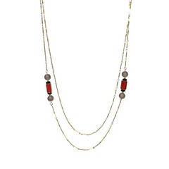 Sarah Coventry Beaded Necklace Monterey Lucite Gold Tone Bar Link Double Chain