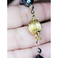 Vintage Black Hematite Bracelet Hand Knotted Beads Gold Tone Barrel Clasp