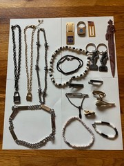 Lot of 20 Vintage & Modern Mens Jewelry & Accessories Chains Puka Shell Tie Clip