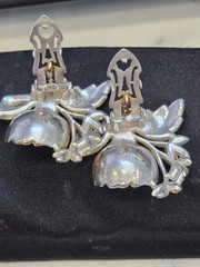 Coro Pat 1852188 Vintage Clip Earrings Gold Tone Enamel Rhinestone Floral