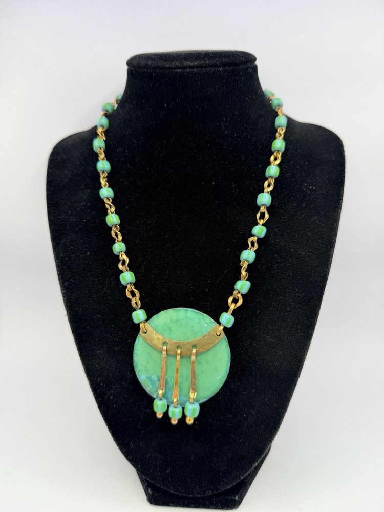 Vintage Oxidized Green OOAK Handmade Chain Statement Collar Necklace 15” DbG Z
