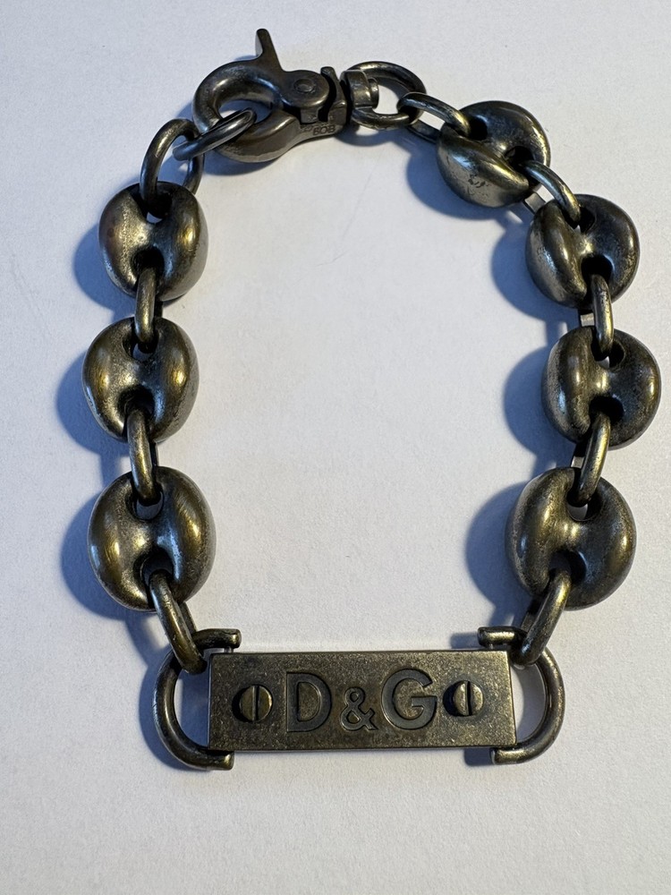 Vintage Early 2000s D&G Logo Link bracelet Bronze Toned Metal 8-1/2” Long