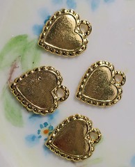 Vintage Heart Settings Brass Gold Plated Connectors Charms NOS 17x14mm #1121 R
