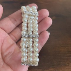 Vintage Women’s Faux Pearl Bracelet Earring Jewelry Set Rhinestone Wedding Boho