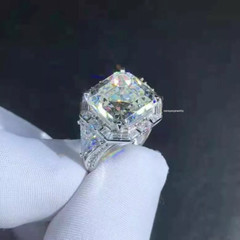 3Ct Asscher Cut Real Moissanite Halo Women Engagement Ring 14K White Gold Plated