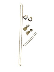 Vintage Costume Jewelry Lot 1990 Gold Clip Earrings Bracelet Necklace Rope Chain