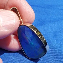 Original EARTH MINED Black Australian OPAL Bezel Set Pendant Deco SOLID 14K GOLD