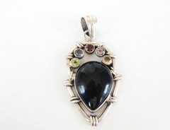 Large Sterling Silver 925 Natural Onyx Gemstone Chunky Statement Pendant
