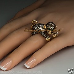 Stunning 5.29ctw Rose Cut Diamond Emerald Silver Victorian Monkey Ring Jewelry
