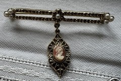 6 Vintage Cameo Jewelry Cuff Bracelet Pendant Clip Earrings Brooch Locket