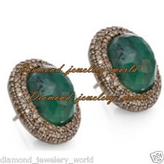 Stunning 2.75ctw Rose Cut Diamond Emerald Silver Victorian Studs Earring Jewelry