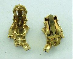 Vintage 50s Rhinestone Clip Earrings; Red White Blue Gold Tone Patriotic