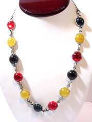 PLASTIC COLORFUL BEZEL SET CABOCHON JEWEL TONES YELLOW BLUE RED CHAIN NECKLACE